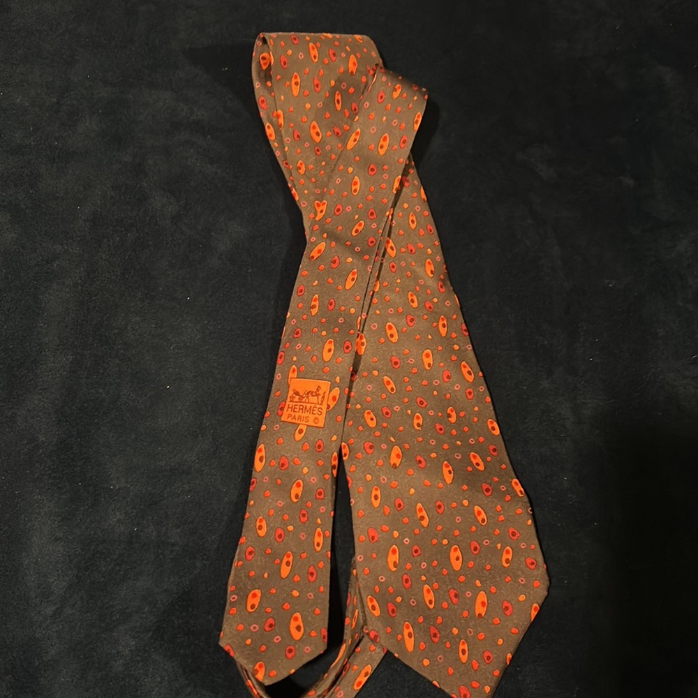 Hermes tie orange pattern - Picture 2 of 5